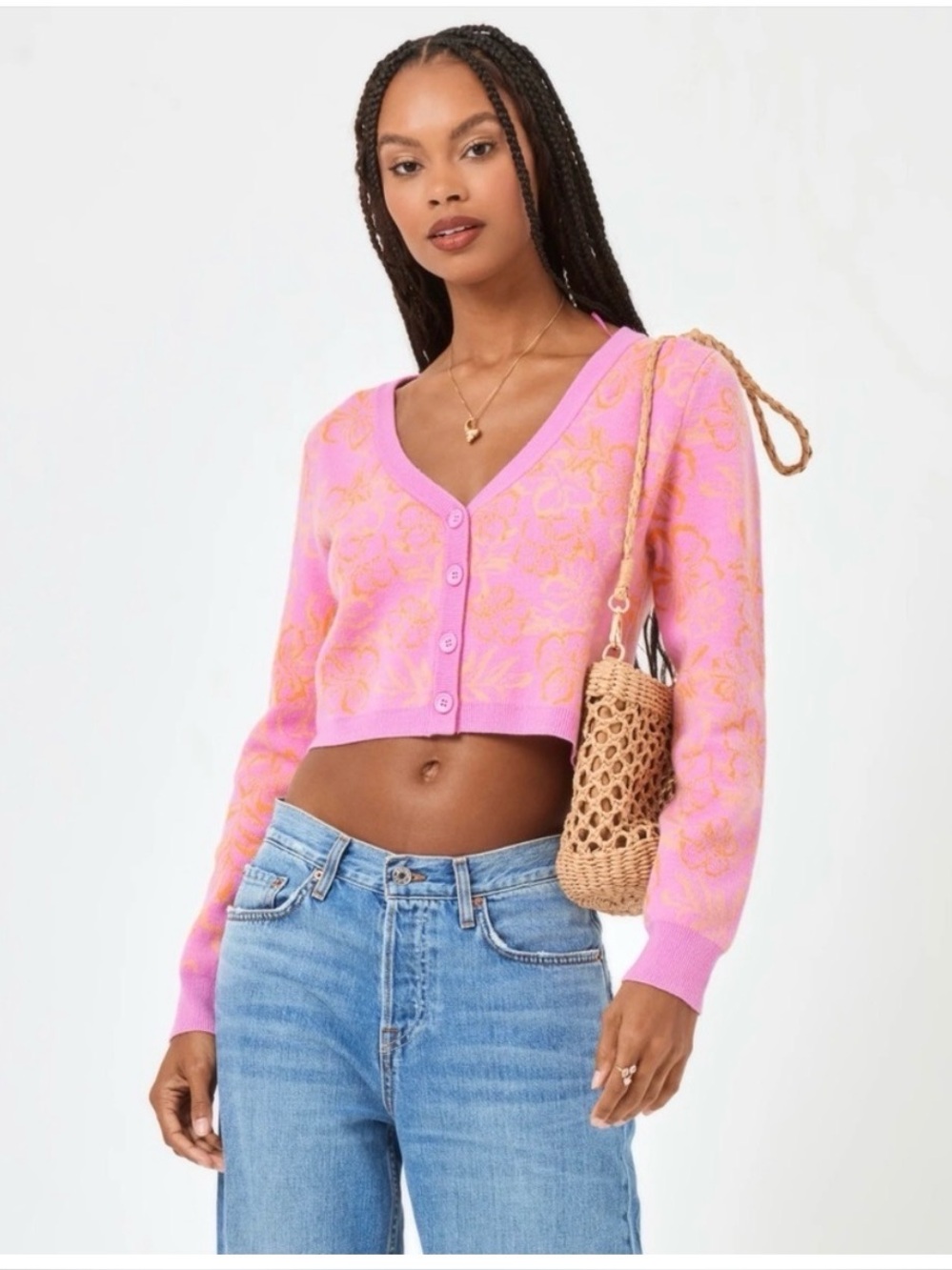 l*space SPRING FLING SWEATER NWT LARGE  Floral Cropped Button Cardigan